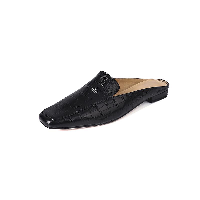 

Модные женские ретро полусабо Мюли из натуральной кожи на низком каблуке с квадратным носком, повседневная обувь, женские тапочки, лето 2025, новинка 40 чёрный