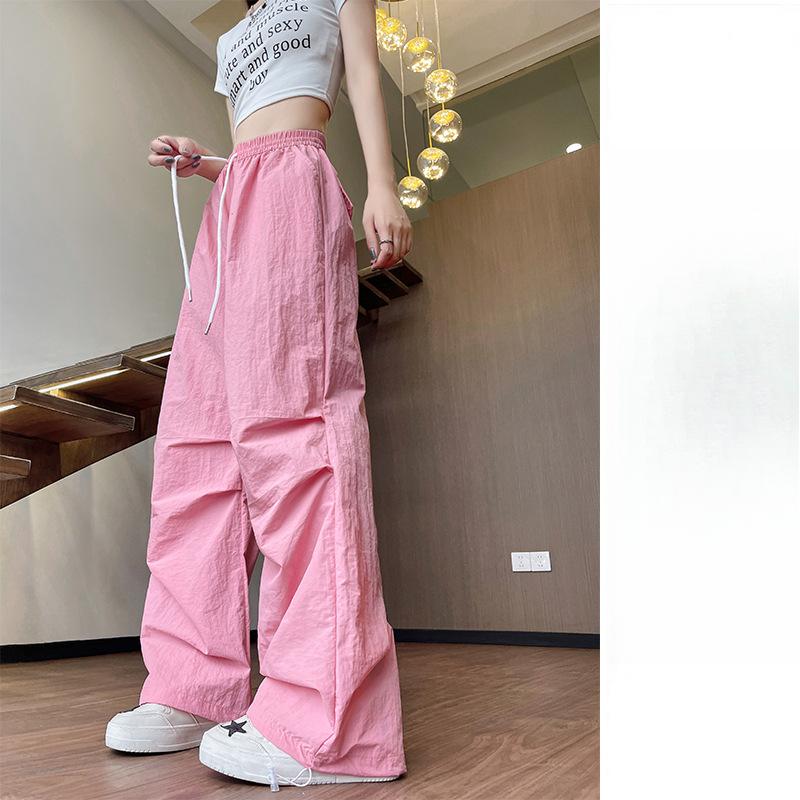 

Нейлон Летние Тонкие Новые Американский Кэжуал Прямые С высокой талией Быстросохнущие Брюки с широкими штанинами XL