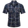 2023 Summer Men's Plus Size Cotton Short Sleeve Plaid Shirt - Loose, Casual, for Middle-Aged & Young