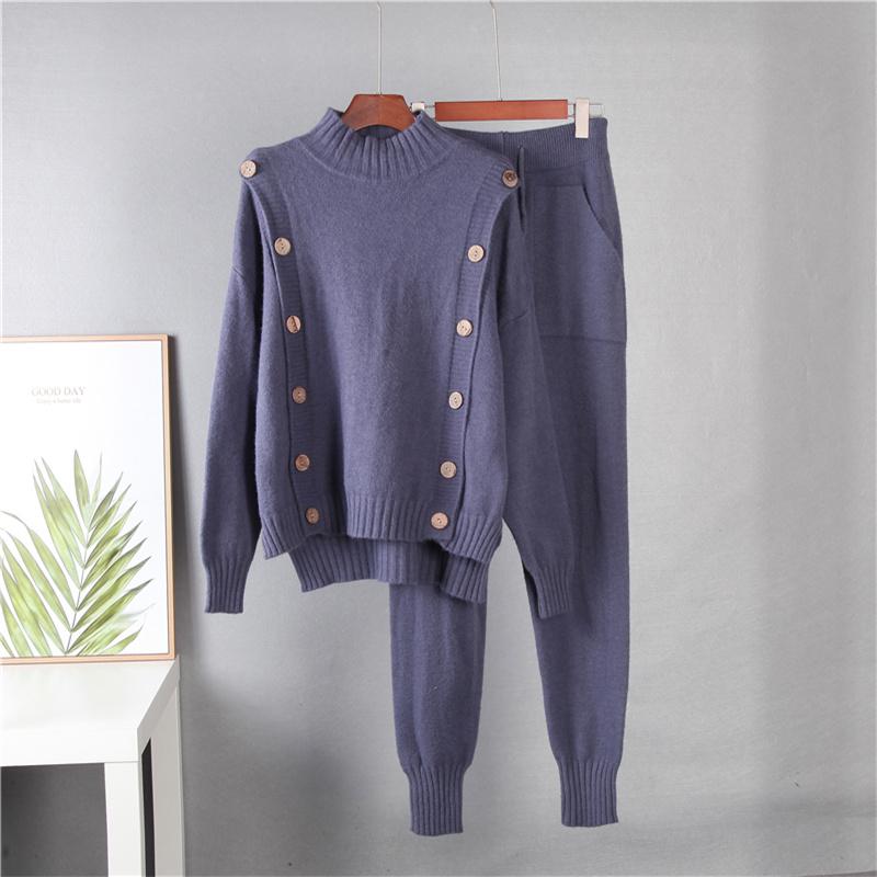 Hirsionsan Ležérní měkká pletená souprava Dámské 2021 Podzim Zima Svetr & Mrkvové kalhoty 2 kusy Dámský outfit Tepláky Haremové kalhoty