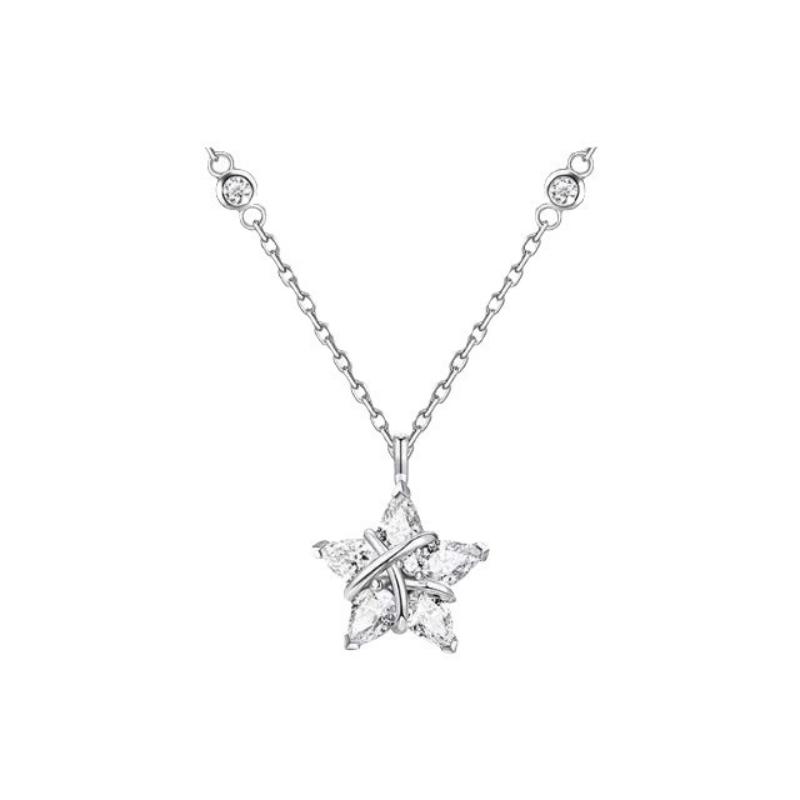 Silver Star Necklace for Women - Shiny Zircon Star Pendant Chain