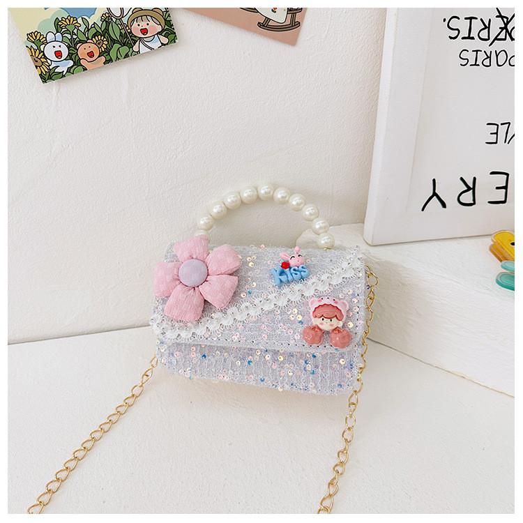 Crossbody Bag Kids With Pearls And Bow For Everyday Style Fashionable Girl