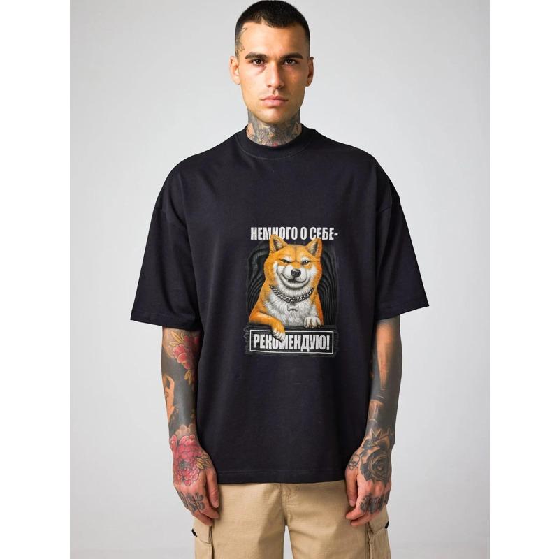 

Белая футболка с круглым вырезом с собакой Сиба-ину с цепью и текстом Recommenduko, уличная мода, повседневная одежда для мужчин и женщин XXXXL чёрный