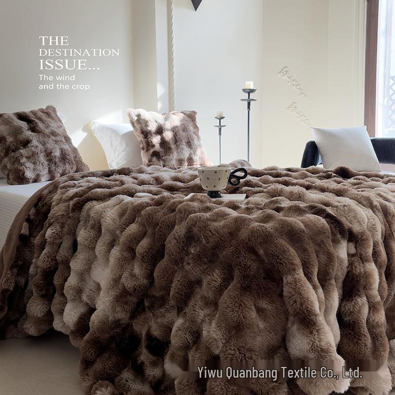 Tuscany Faux Rex Rabbit Bubble Fleece Double-Sided Thickened Blanket
