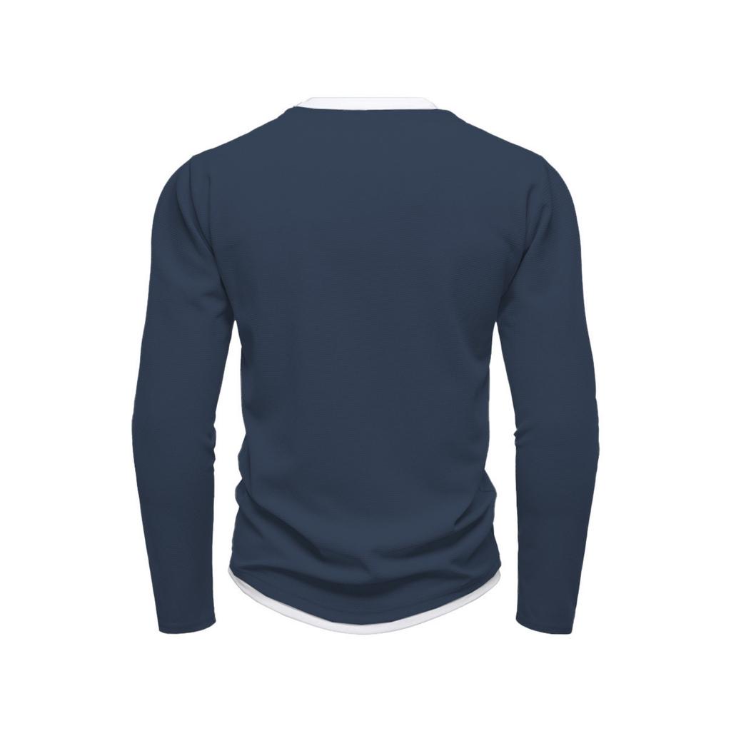 Men's Knit Fake Two-piece Double Collar Long Sleeve T-shirts, Casual Versatile Tops