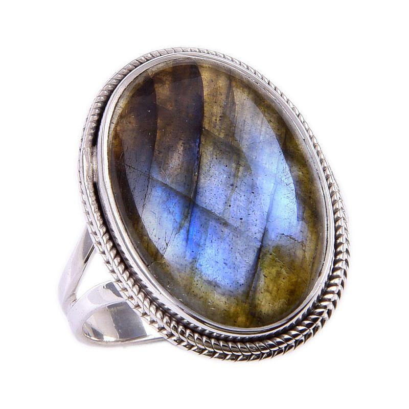 Natural Labradorite Gemstone 925 Solid Sterling Silver Jewelry Ring S.8.5 d4F15