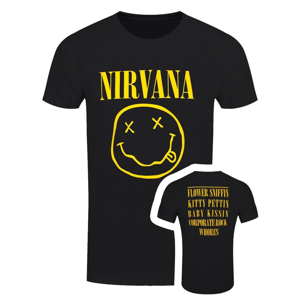 

Nirvana T-Shirt Happy Face Flower Sniffin Kurt Cobain Band Official Black New M