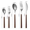 Juego de Cubiertos de Acero Inoxidable con Mango de Imitación Madera 5 Piezas Vajilla Occidental Cuchillo Tenedor Cuchara Juego de Cubiertos de Cocina Vajilla