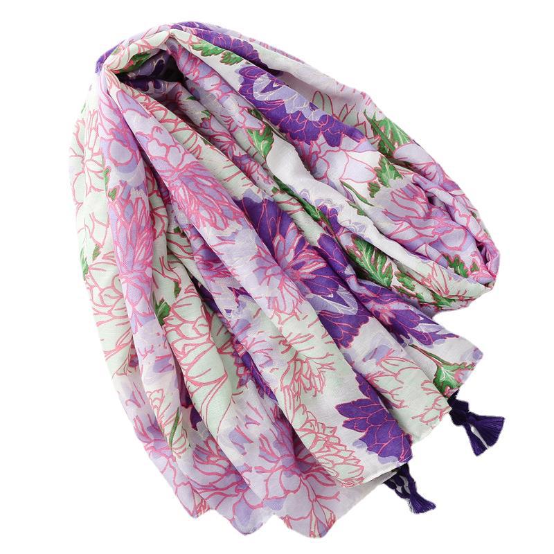 Spring And Autumn Purple Colorful Flower Scarf Women'S Travel Sunscreen Big Shawl Summer Beach Vacation Beach Scarf
