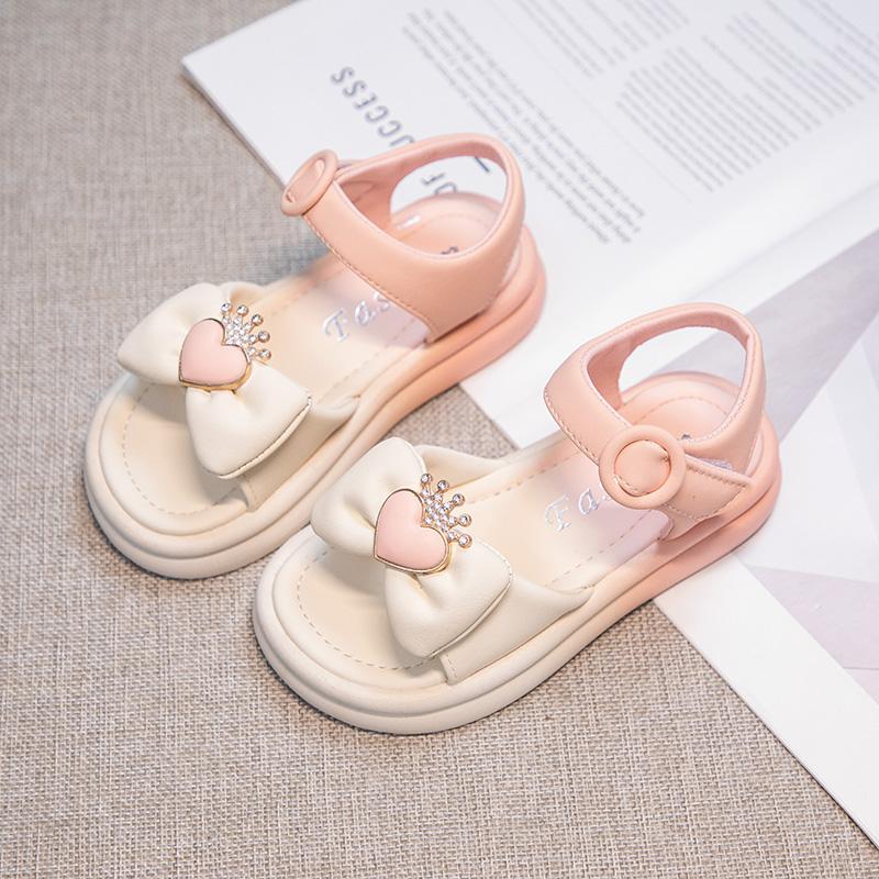 Mädchen Prinzessin Sandalen mit Krone Mode Kinder Schleife Strass Sandalen Kinder Sommer Strand Schuhe Anti-Rutschig Größe 26-37