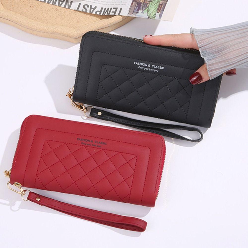 Fashion PU Leather Women Wallet Long Large Capacity Coin Purse Simple Double Zipper Phone Bag Women Girls