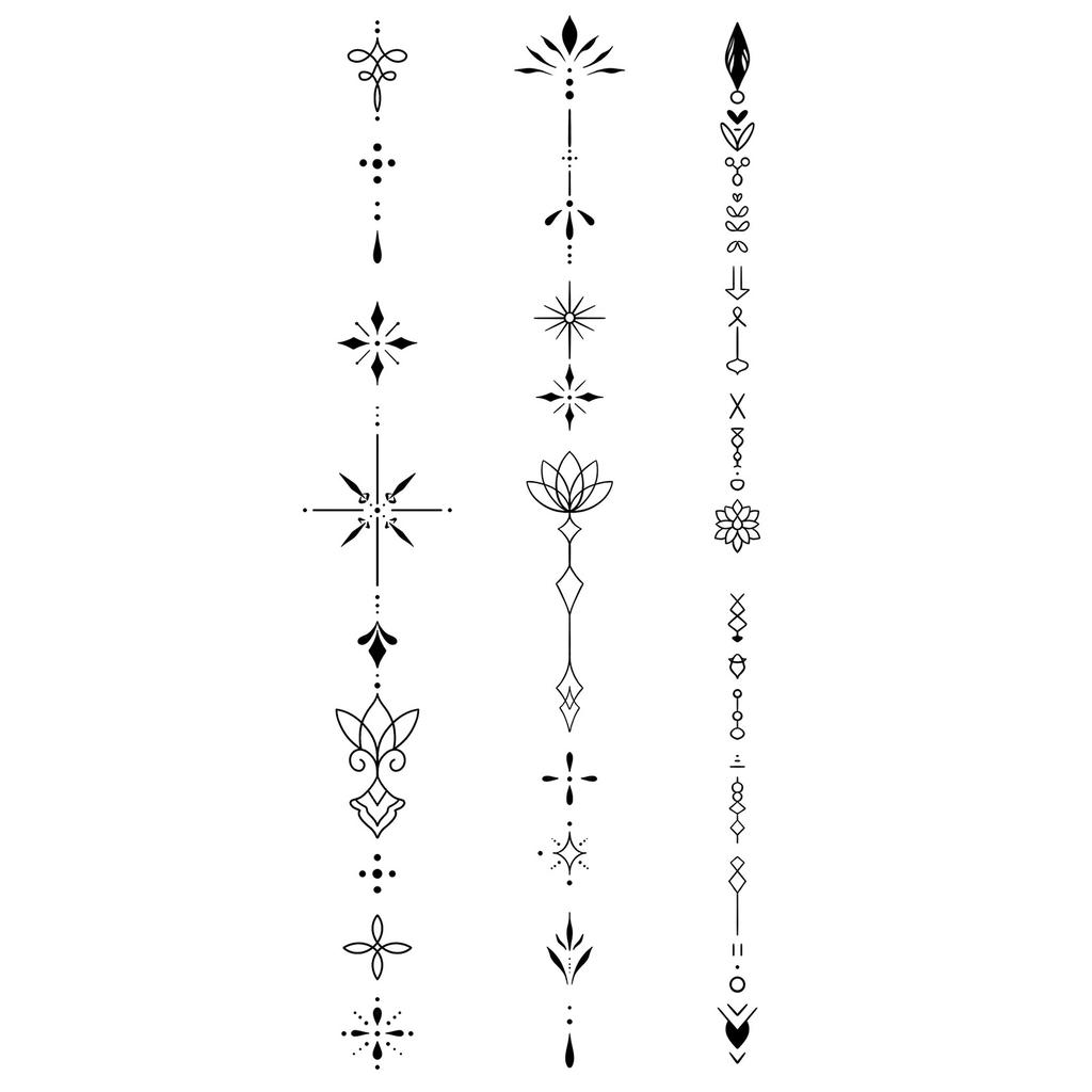 Sticker Tatuaggio Adesivo Lunga Striscia Totem Linea Dita Multi-Immagine Fiore Semplice Liscio Sole Luna Stella Schiena Vita Colonna Vertebrale