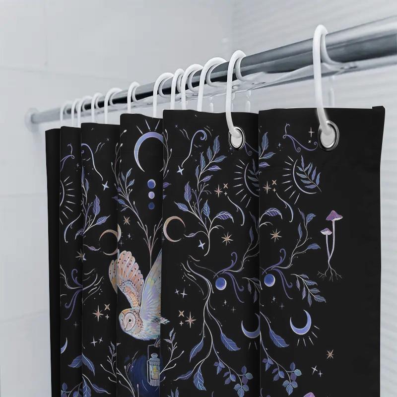 Mystical Forest Shower Curtain Owl Nature Landscape Cottagecore Home Decor Bathroom Set Vintage Gothic Floral Backdrop
