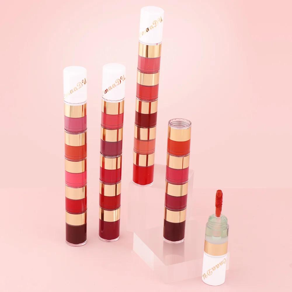 5 i 1 Matte Lipstick Kit Combo Strip Velvet Sexy Red Lip Tint Non-stick Cup Lip Gloss Lip Oil Makeup Lips Kosmetisk sett