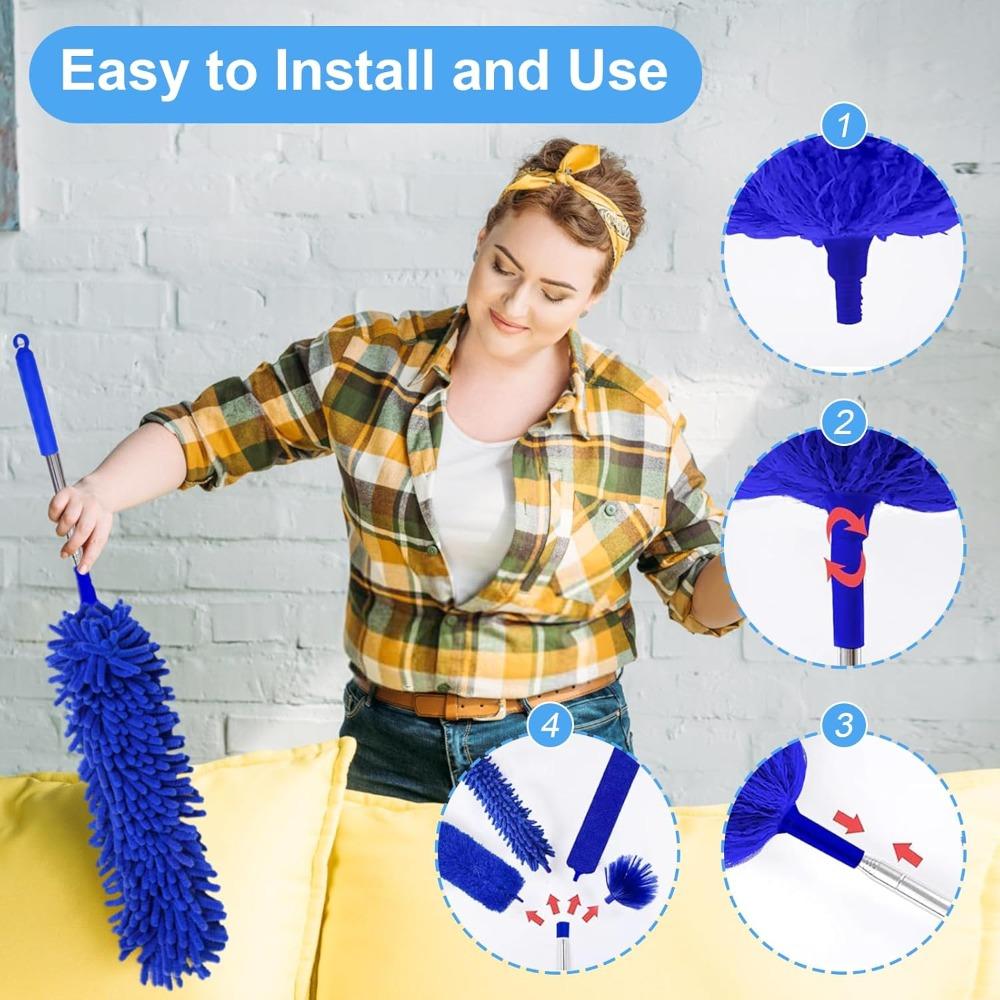 5-in-1 Cleaning Dusting Kit, Dusting Tool with Telescopic Rod, Extendable Up To 100 Inches, Microfiber Duster, Cleaning Duster