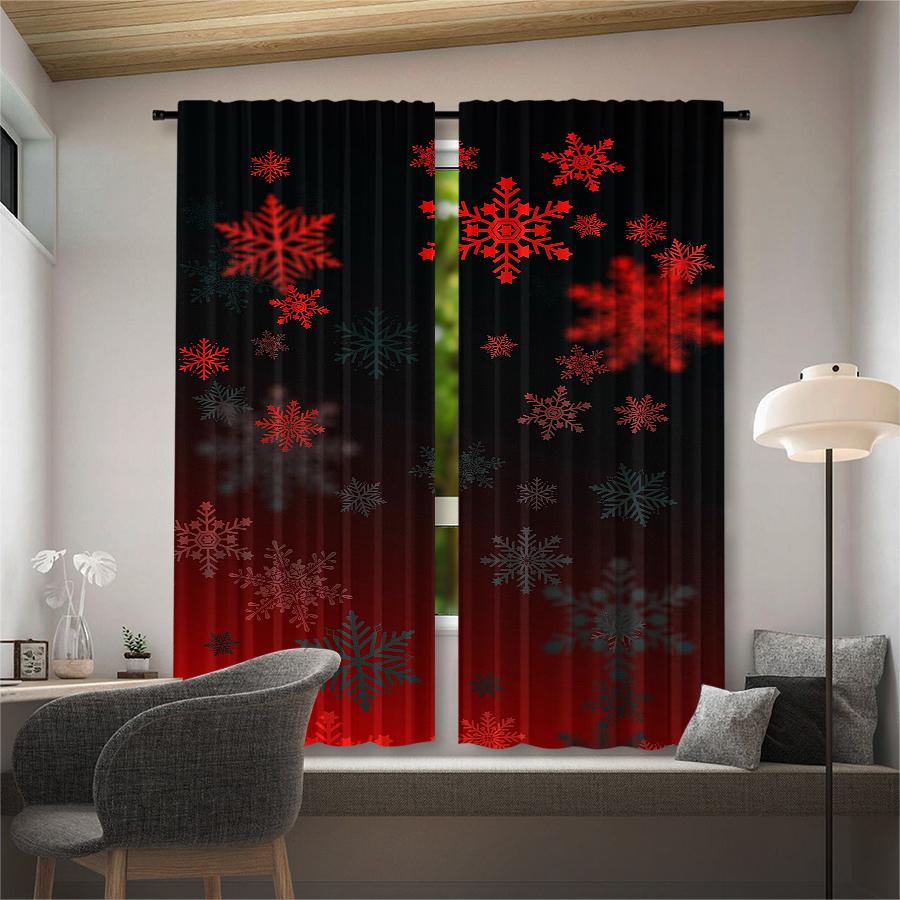 Christmas Tree Snowflake Pattern Printed Curtains Decorations Home Room Set Of 2 Made Polyester