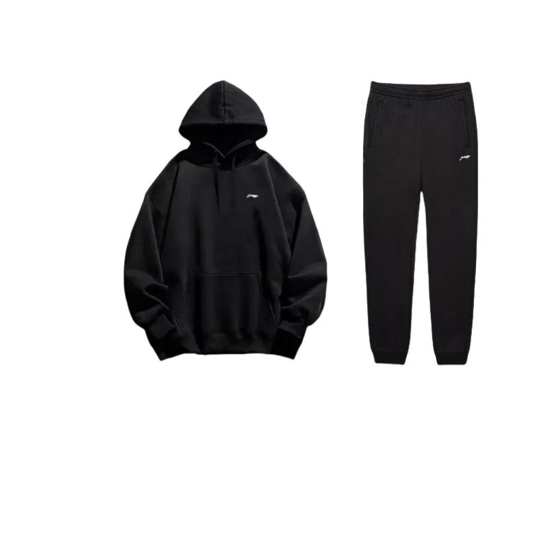 

Толстовка и брюки Li Ning с принтом логотипа, свободного кроя, флисовые, утолщенные, повседневный спортивный костюм, унисекс, AKLTC87-1+-YWDT409-1 M