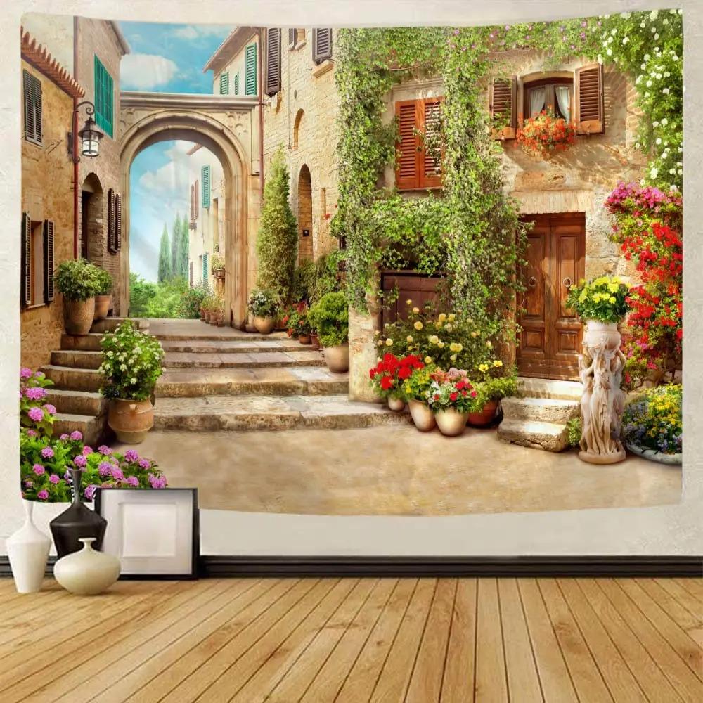 Bohemian Home Wall Decor Living Room Art Hanging Cloth Large Printed Tapestry Retro Town Garden Landscape Wall Hanging