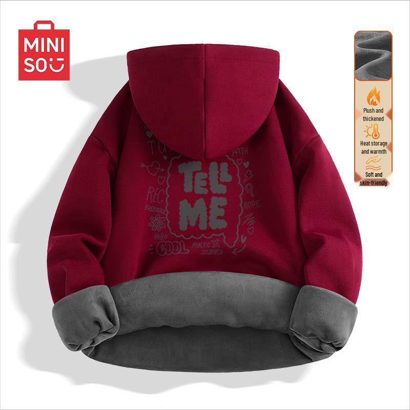 

MINISO Men s Fleece-Lined Half-Zip Hooded Sweatshirt XL