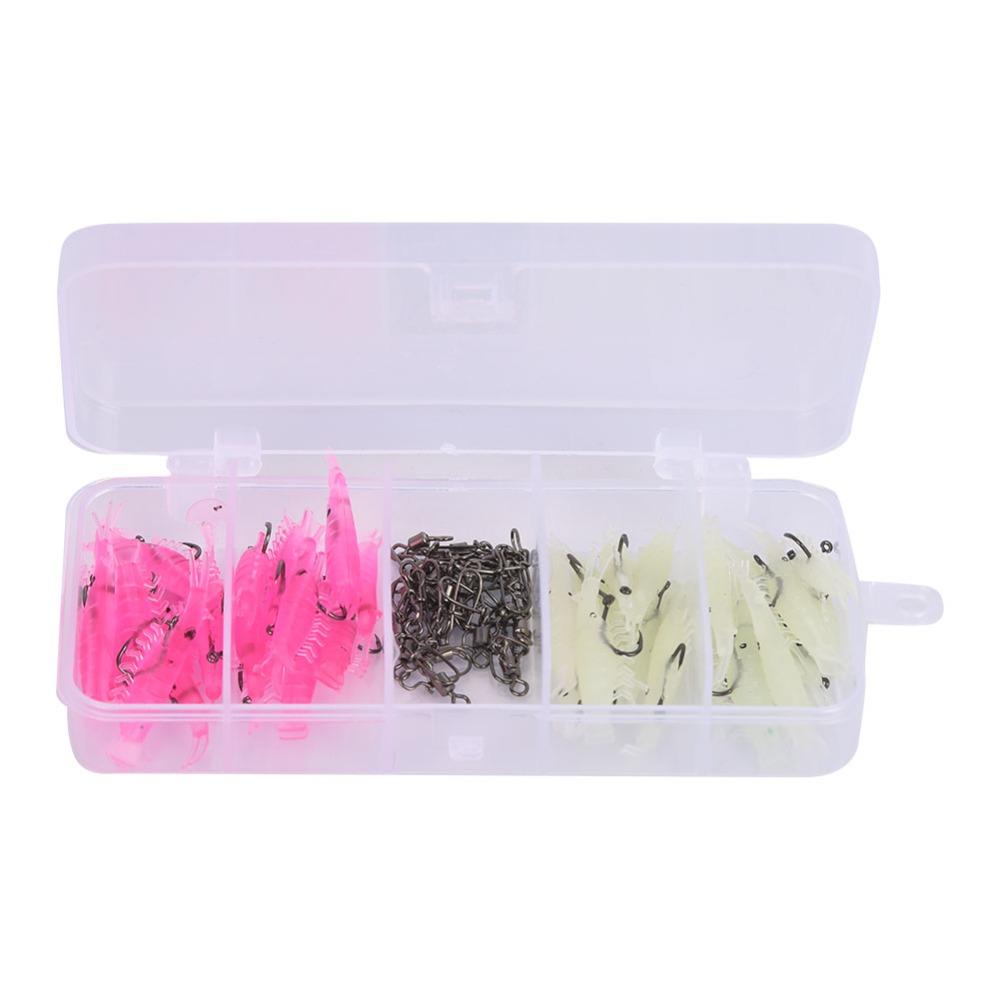 60PCS with Hook Connector Shrimp Bait Set PVC Lures Shrimp Bass Fishing Lures Kit  Bass Fishing