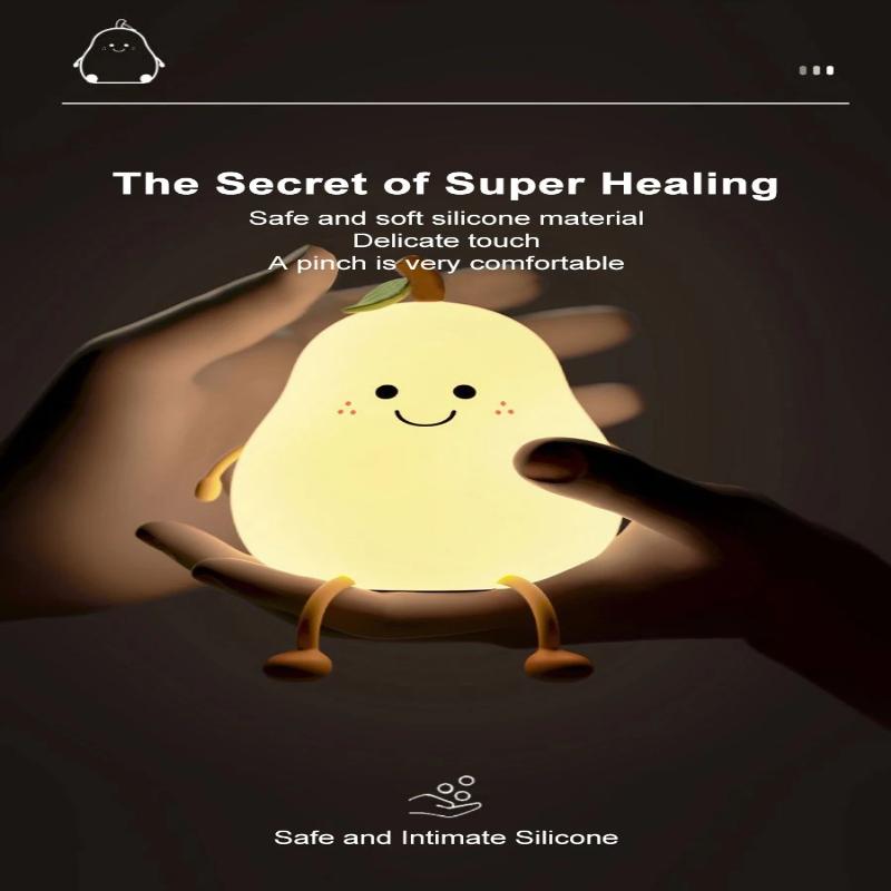1Pc Super Squishy Silicone Pear Mango Night Light Dimmable Rechargeable Touch Control  Night Lamp for Camping Party Room Decor