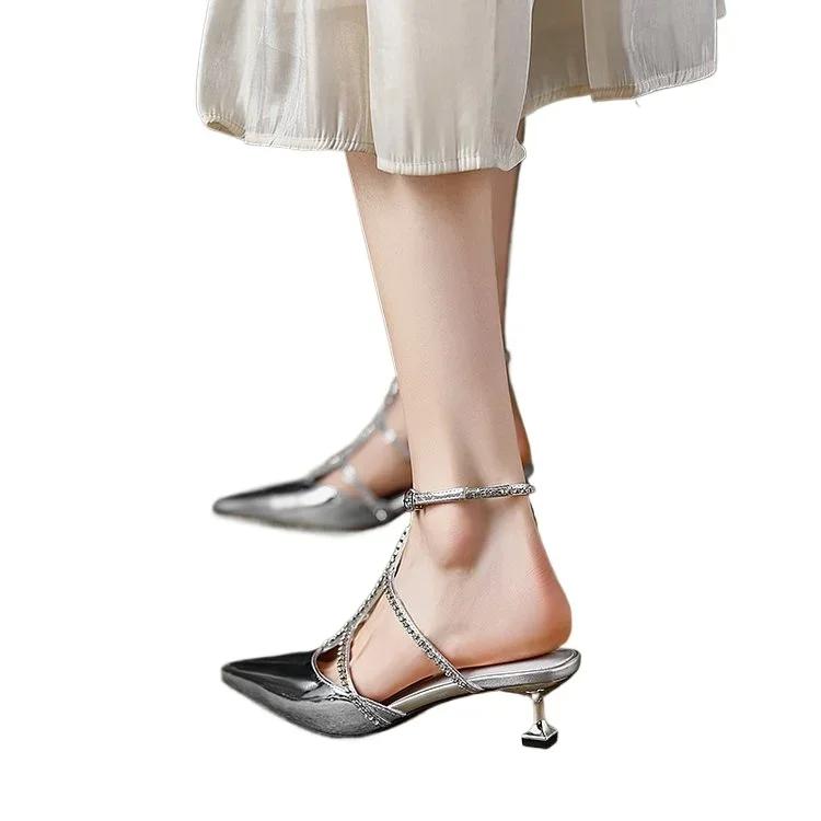 

Модные весенние и осенние модные новые сексуальные банкетные удобные однотонные женские туфли с пряжкой на высоком каблуке для свадьбы Zapatos Mujer &888 &999 39 серебряный
