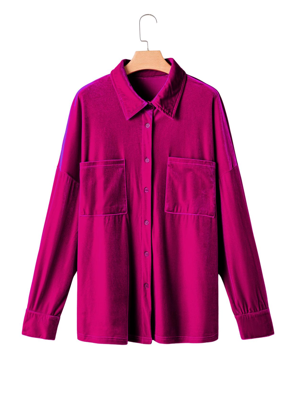 

Рубашка Shiying Plus Size с бархатным лацканом для женщин - Осенняя с длинным рукавом и карманами 4XL розы красного