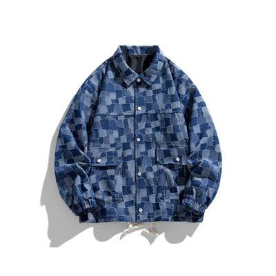 Spring and Autumn Hong Kong Style Jacket Men's Denim Long Ball Shirt Handsome Trendy Men Loose Casual Fashion Versatile and Comfortable