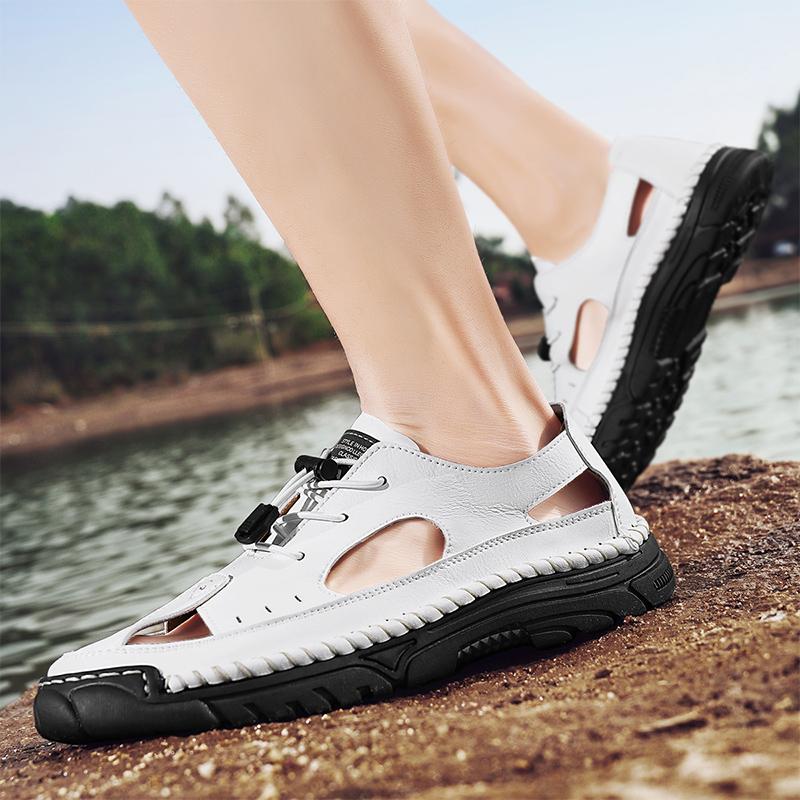 Fashion Summer Outdoor  Comfort Men Sandals Breathable Leisure Beach Vacation Men Hollow Out Shoes Quality Split Leather The Men Sandals