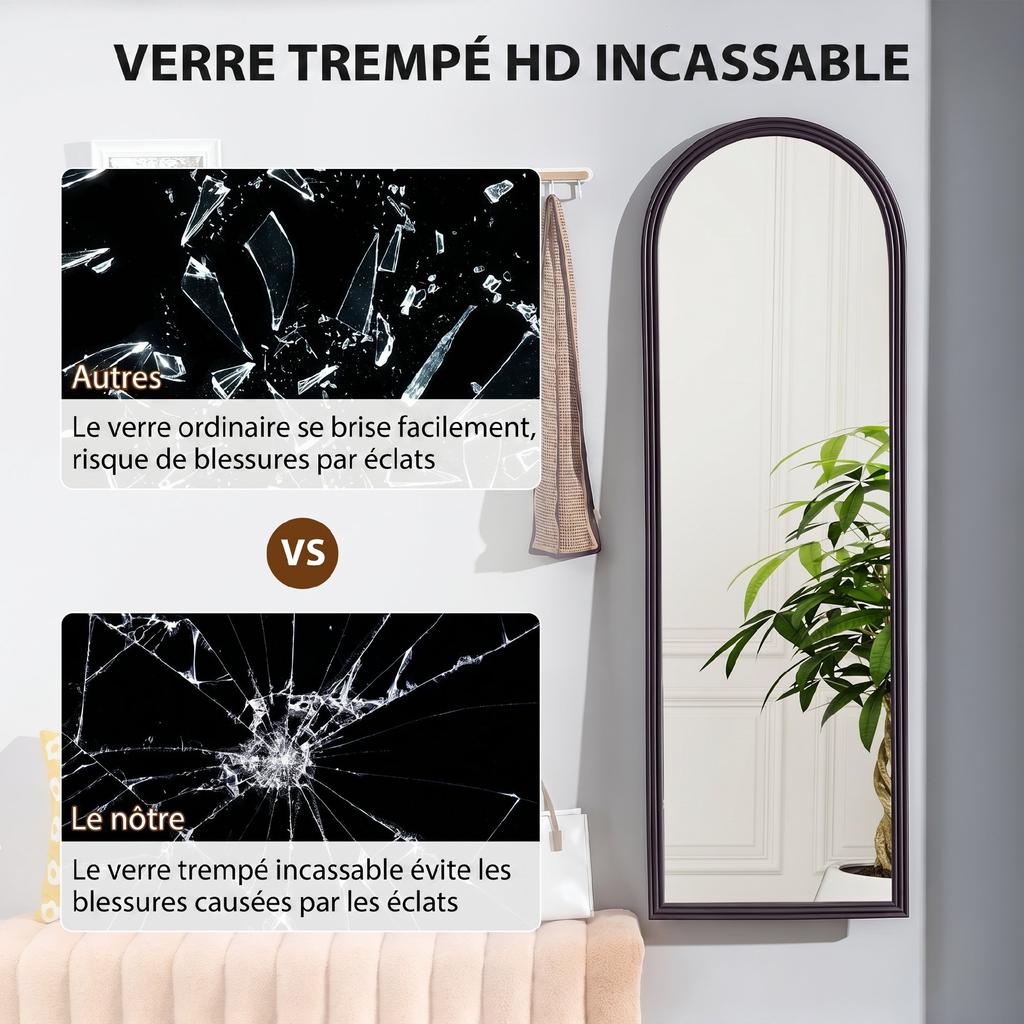 Floor Mirror, Full-Length Arched, Stone-Effect Frame, 53 x 163 cm, Brown