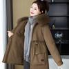 Women's new winter versatile cotton clothes, fleece hooded jacket, big fur collar warm cotton-padded clothes, women's cold protection