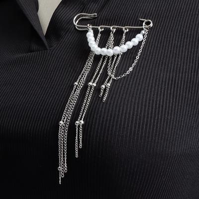 Tassel Lapel Brooch, Pearl Chain Decorative Corsage, Luxury Niche Clothing Accessories For Women