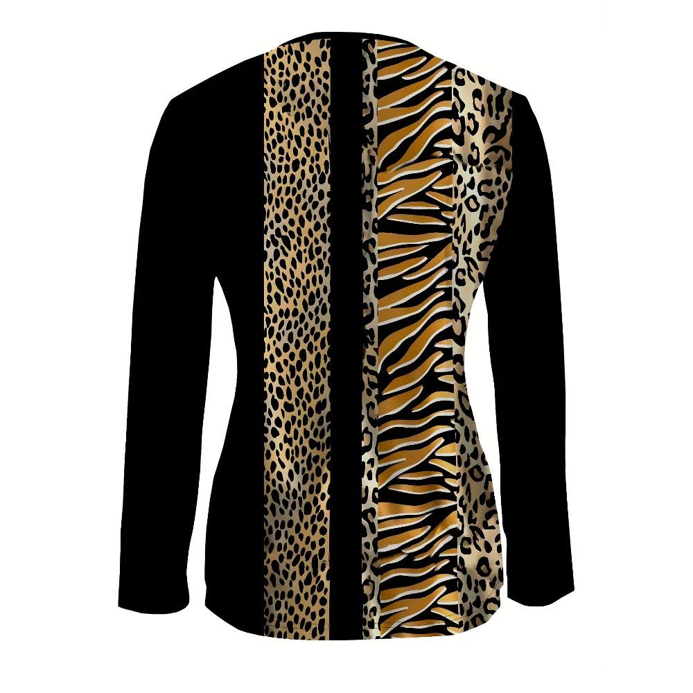 Comfortable trend casual elegant style painting leopard print element printing pattern women's clothing garden collar zipper long sleeve