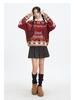 Roter Jacquard-Weihnachtspullover für Damen: Neujahr Retro Locker gestrickter Pullover