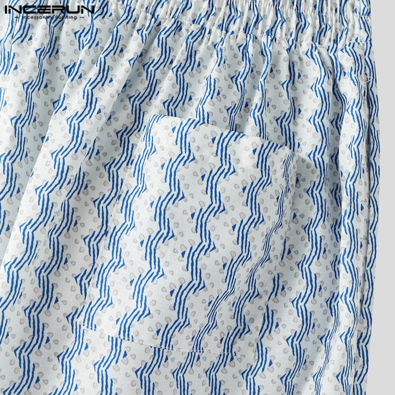 INCERUN Men Elastic Waist Striped Print Casual Holiday Long Straight Pants Trousers