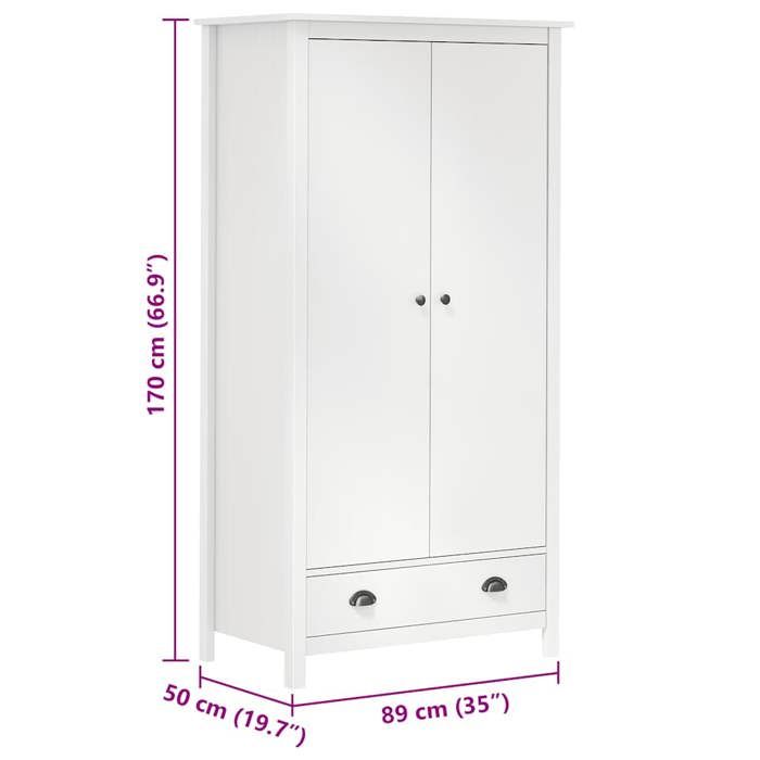 Garde-robe - VIDAXL - Hill Blanc - Bois massif - 2 portes - 1 tiroir - 1 étagère - 170cm