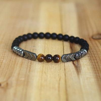 Trendy Natural Matte Black Onyx Tiger Eye Beads Strand Bracelet Arrow Hematite Stone Bracelet Best Gift Buddha Jewelry