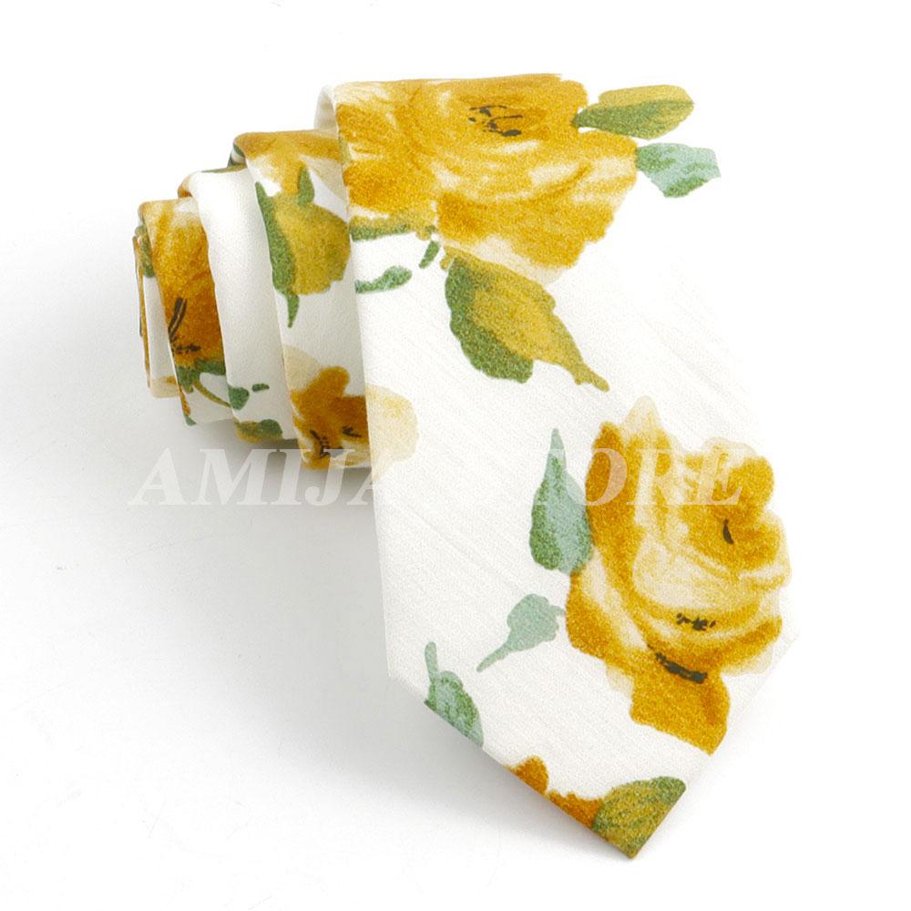 New Cotton Floral Tie For Men Women Soft Gentle Elegant Flower Necktie White Blue Yellow Narrow Skinny Wedding Party Accessories