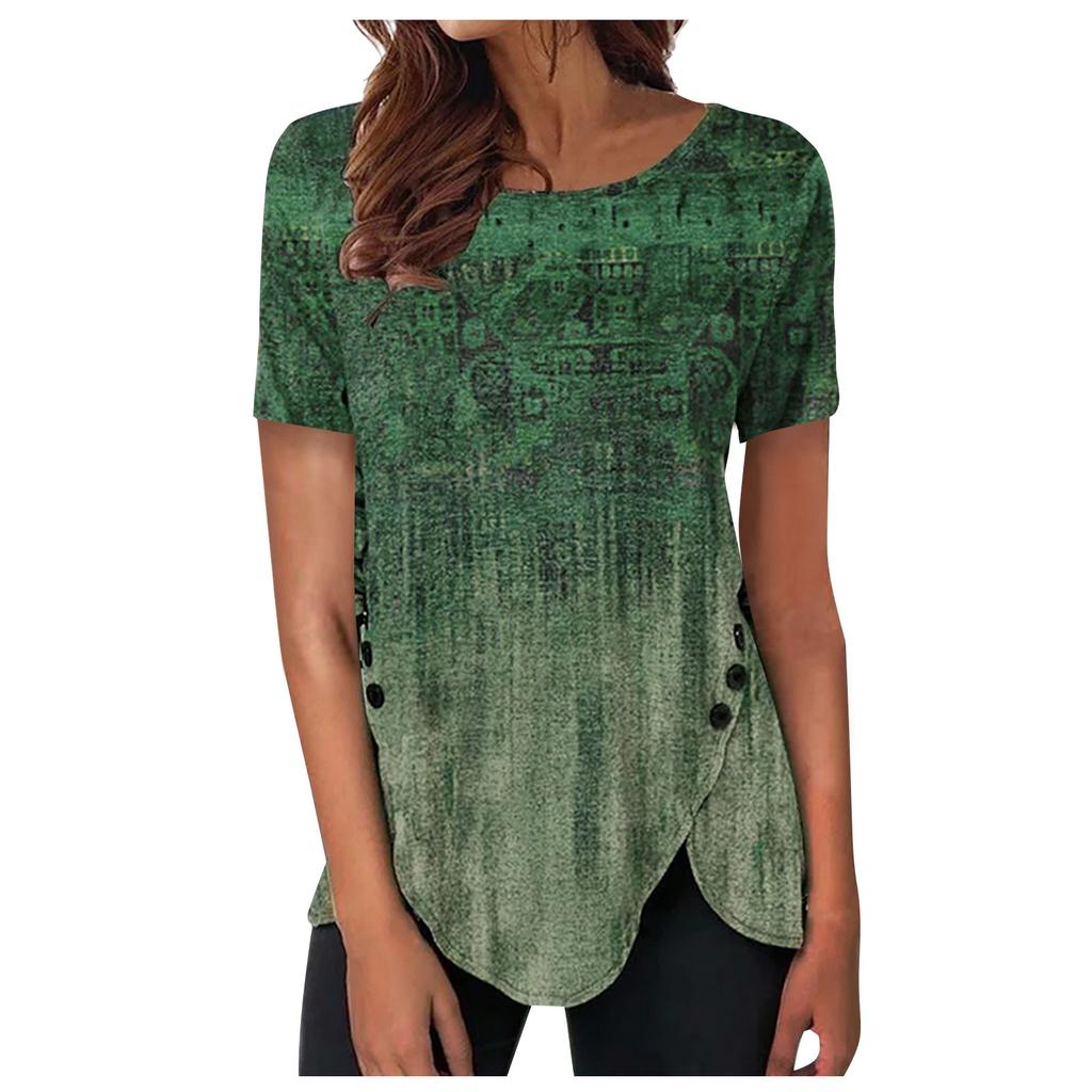 Damen Kurzarm-Tunika, lockere Oberteile, lässig, Plus-Size-Oberteile, plissierte Tunika, Knopfleiste, lässige Sommer-T-Shirts, Damen-Oberteile, elegante Hemden
