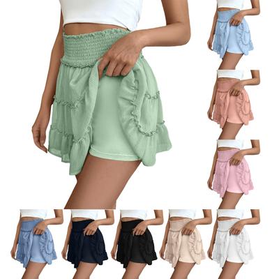 Saia Feminina de Verão Cintura Alta Babados Saia Fofa Fluida Casual Conforto Envelope Praia Plissada