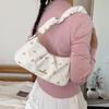 Sweet Floral Pleated Strap Women Pu Shoulder Bags Lightweight Portable Ladies Underarm Bag Casual Versatile Girls Zipper Handbag