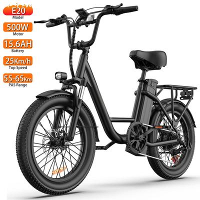 Electric Bicycle Adult Urlife E20 500W Motor 20" Fat Tire City Electric Bike 7 Speed Lcd Display 48V 13Ah Dual Disc Brakes Max Load 120Kg