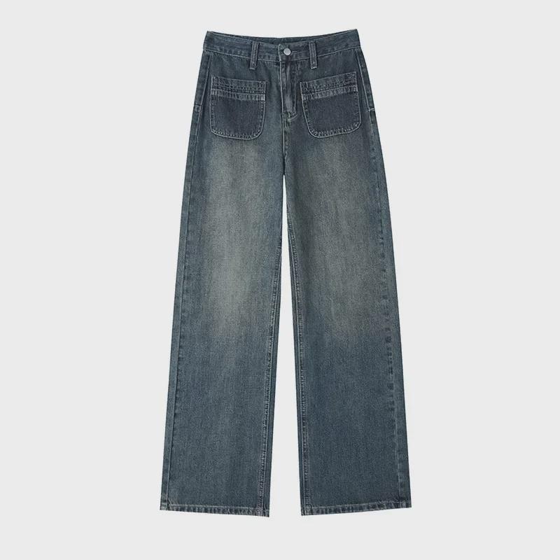 Cement Gray High Waist Wide Leg Jeans for Pear-Shaped Women