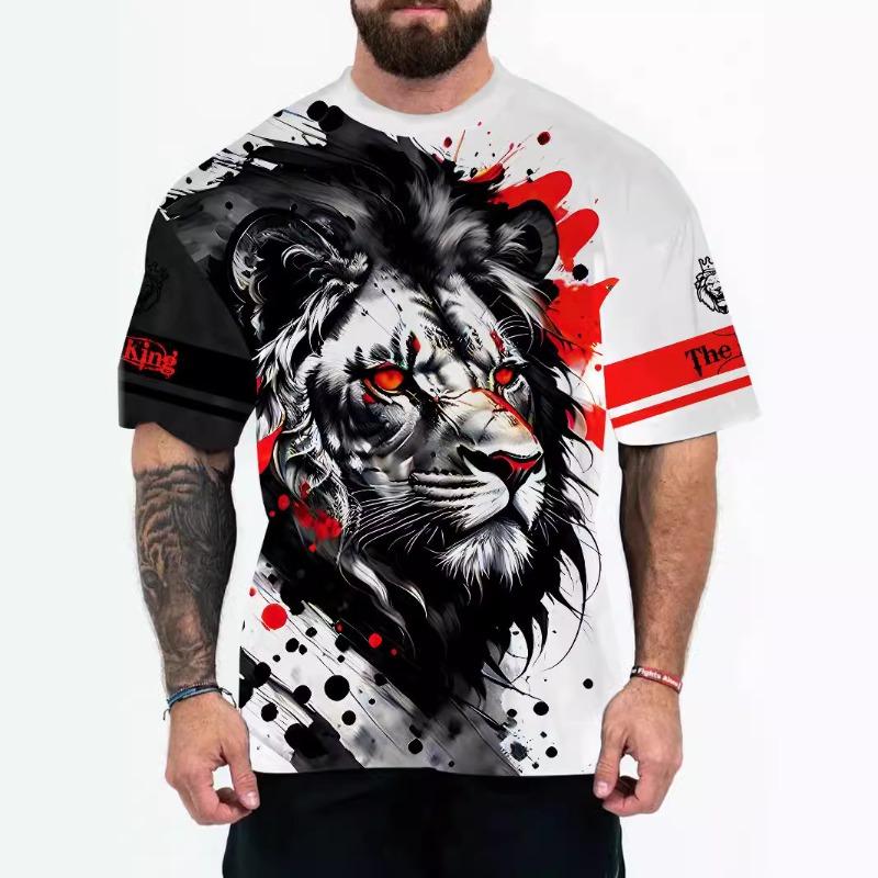 3D Digital Printing of European American Adult Men's T-shirts with Animal Character Patterns