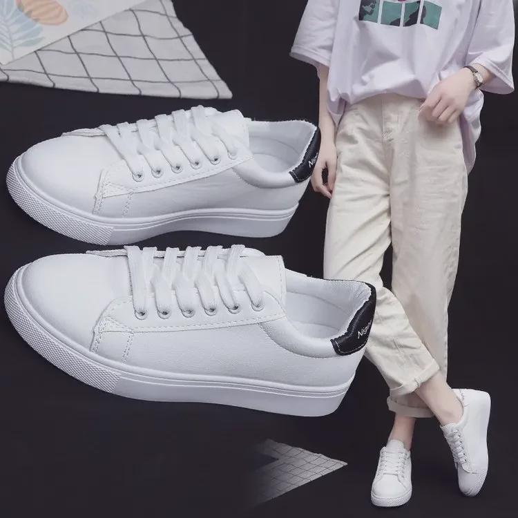 2022 New Women's Sports Leather White Shoes - Spring, Summer, and Autumn All-Match Casual Running Shoes for Students