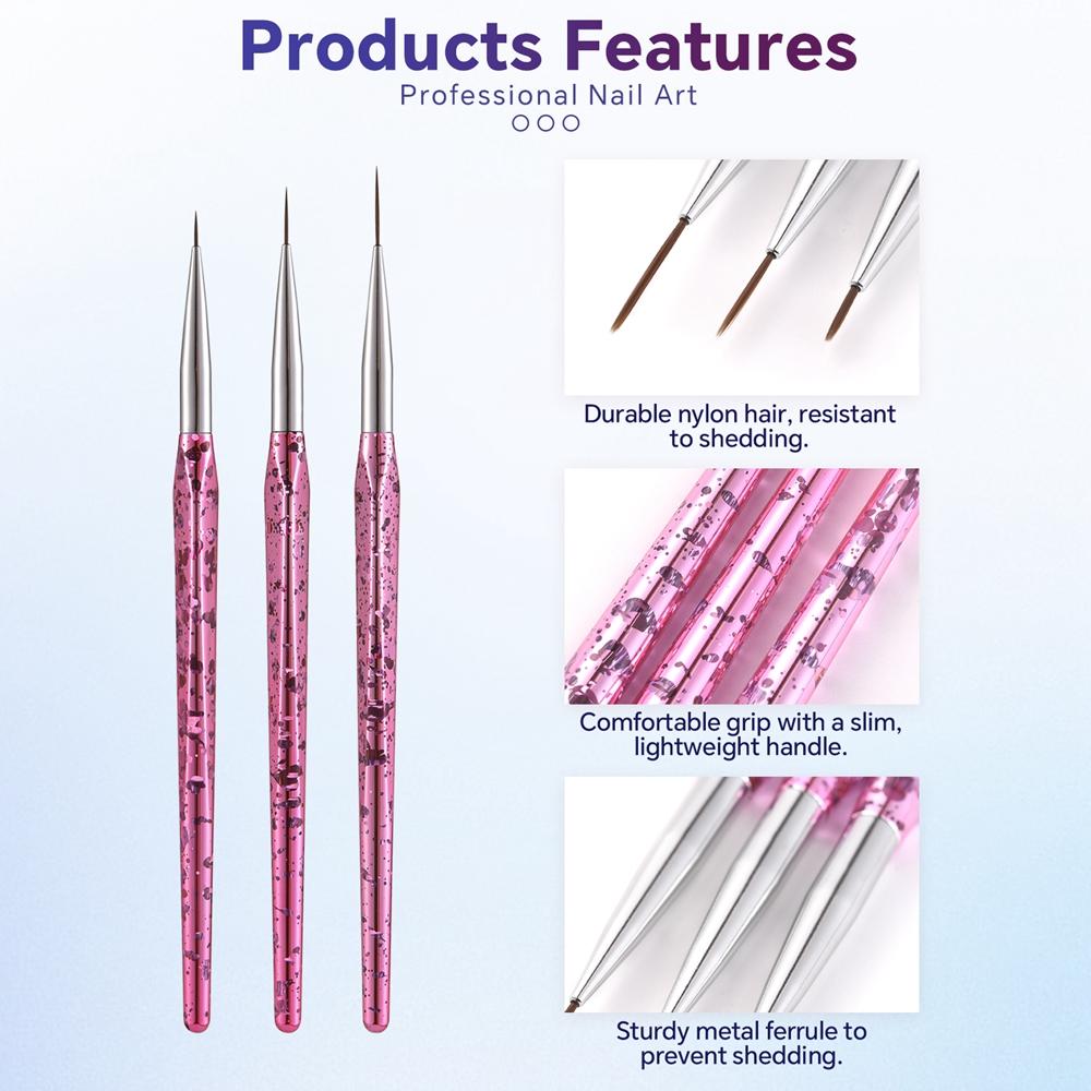 3PCS/Set French Stripe Nail Art Liner Brush Nail Elongated Lines Striping Drawing Painting Pen Professional Manicure DIY Tool