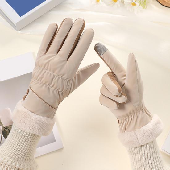 1 Pair Women Cycling Gloves Waterproof Wind-proof Touchscreen Fleece-Lined Gloves Winter Outdoor Cold Weather Warm Thick Full Finger Thermal Gloves