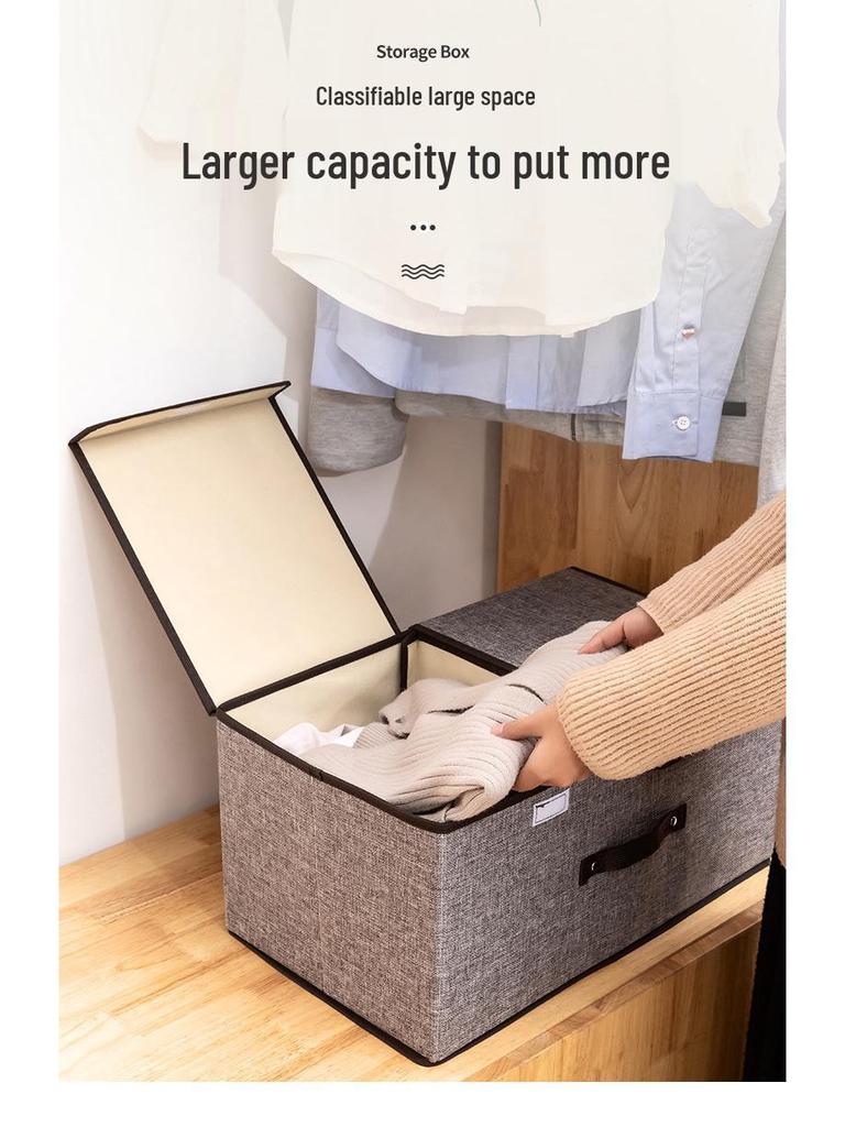 Foldable Cotton & Linen Large Storage Box with Double Lid for Miscellaneous Items and Underwear.