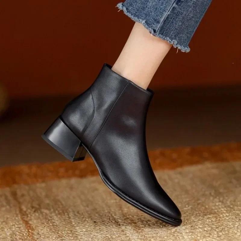Fashion Women Ankle Boots Thick Heels Short Boot Fashion Winter Shoes Women Ins Autumn Daily Office Lady Footwear Size 35-40