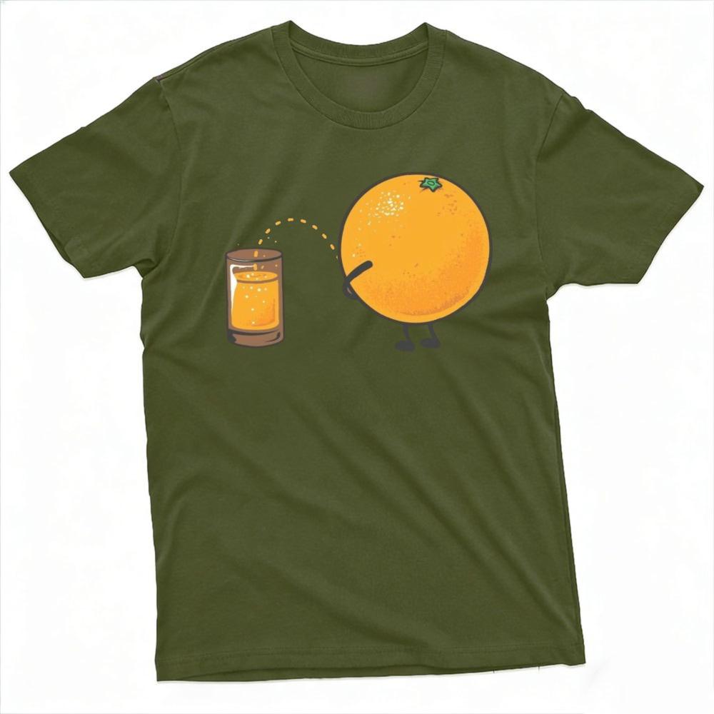 Funny Orange Fruit Peeing Into Orange Juice Glass Cartoon Art T Shirt Unisex Novelty Humor Summer Casual Tops